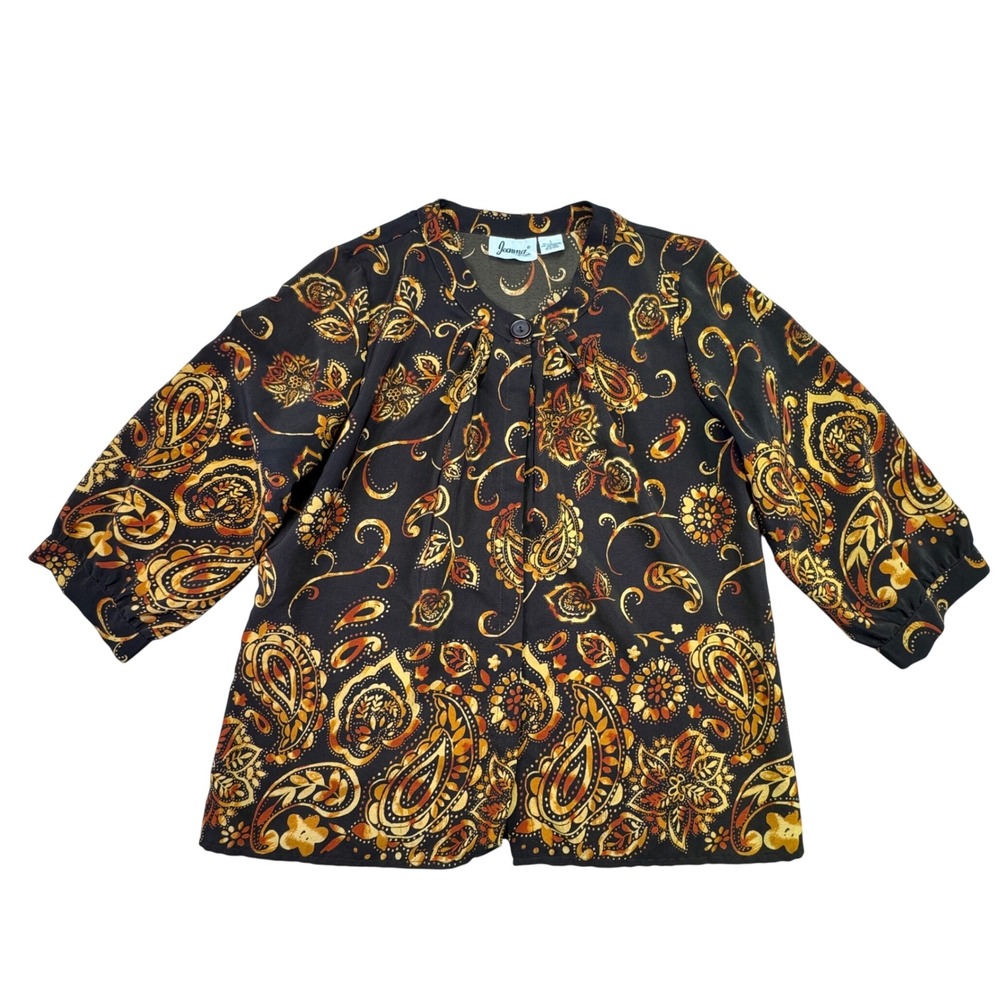 Joanna‎ Shirt Women's Large Blouse Office Work Paisley Button Front Top Black